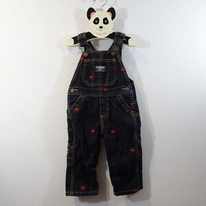 Vintage OshKosh Overalls Vestbak Embroidered Train Engine Print Size 9 Months